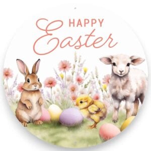 Happy Easter Animals Round Sign