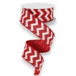 1.5" Red and White Chevron Ribbon - 10 yards