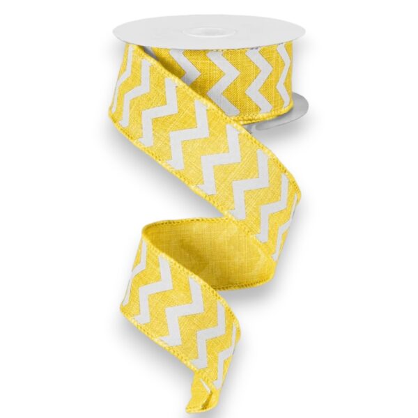 1.5" Yellow and White Chevron Ribbon - 10 yards