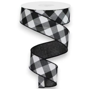 1.5" Black Diagonal Check Ribbon - 10 yards