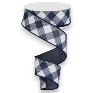 1.5" Navy Diagonal Check Ribbon - 10 yards