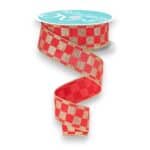 1.5" Red Gold Check Ribbon - 10 yards