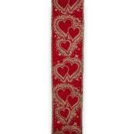 2.5" Gold Red Heart Ribbon - 10 yards