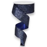 1.5" Glitter Navy Metallic Ribbon - 10 yards