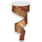 1.5" Glitter Copper Metallic Ribbon - 10 yards