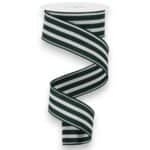 1.5" Green White Vertical Stripe Ribbon - 10 yards