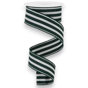 1.5" Green White Vertical Stripe Ribbon - 10 yards