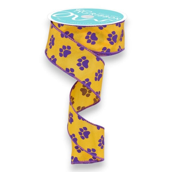 Yellow Purple Paw Print Ribbon