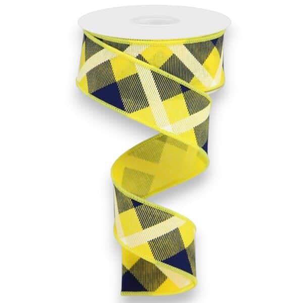 Yellow Blue White Diagonal Check Ribbon