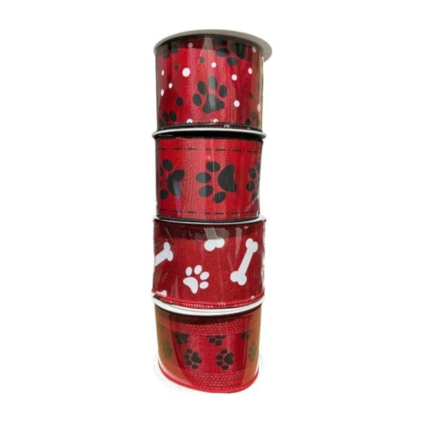 Red Paw Print Ribbon Bundle