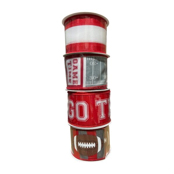 Red Grey Football Ribbon Bundle