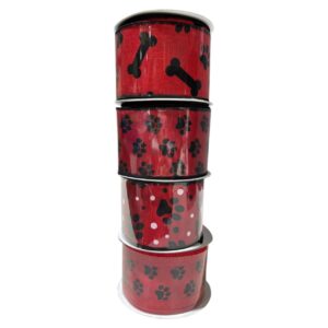 2.5" Red Paw Print Ribbon Bundle - Wired