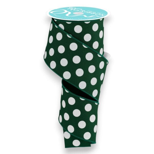 2.5" Green White Polka Dot Ribbon - 10 yards