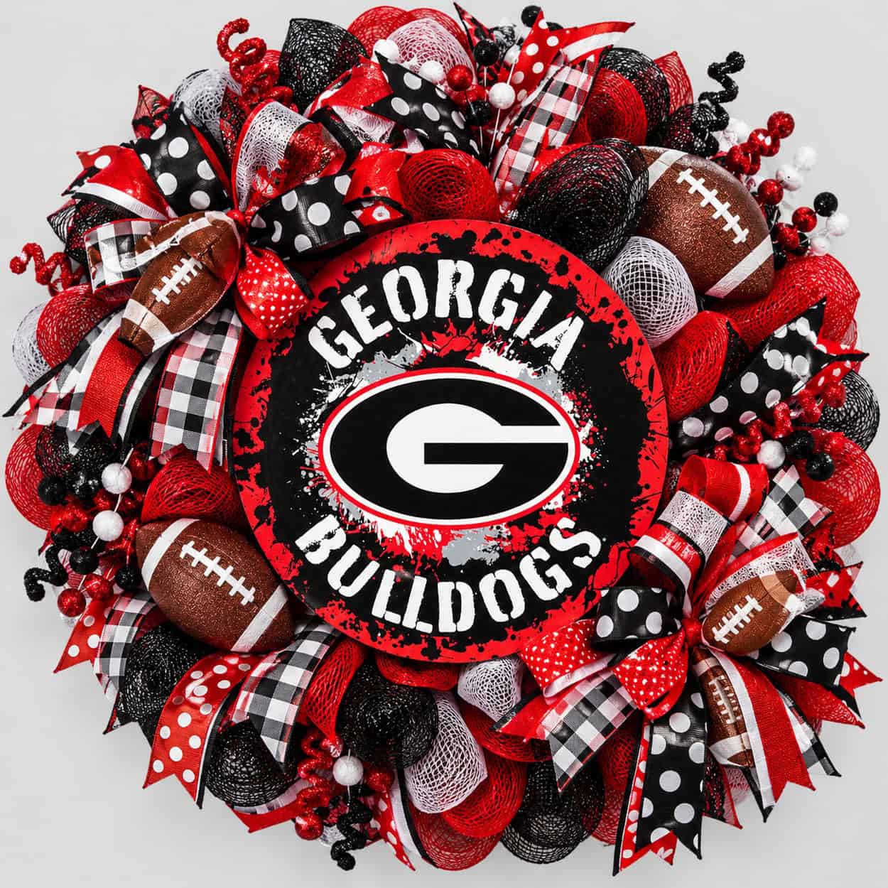 Georgia Bulldogs Splatter Metal Sign on a deco mesh wreath