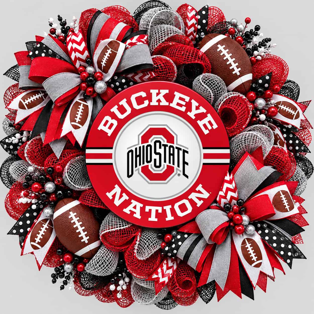 Ohio State Buckeye Nation Wood Sign on a deco mesh wreath