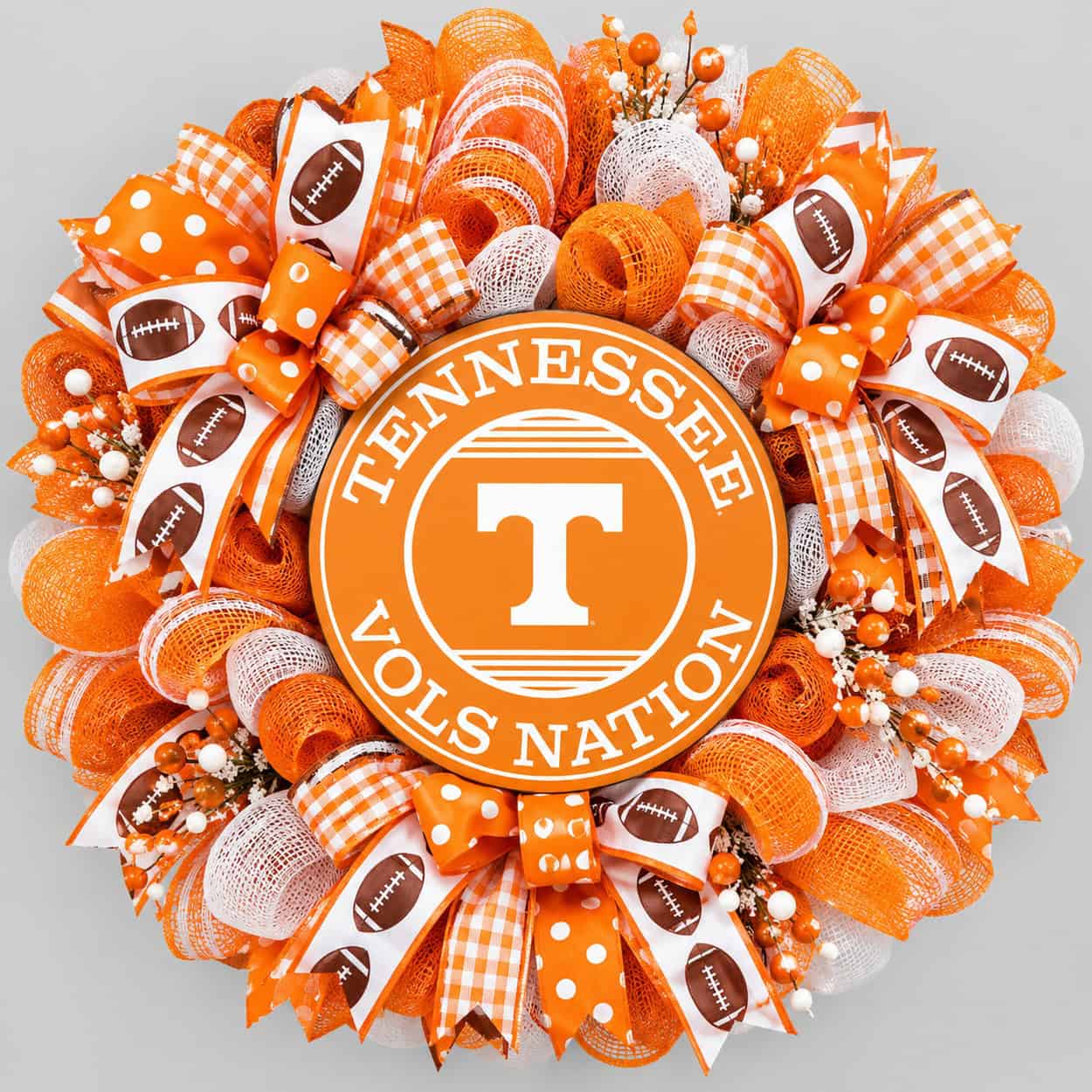 Tennessee Vols Nation Wood Sign on a deco mesh wreath