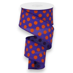 2.5" Purple Orange Polka Dot Ribbon - 10 yards