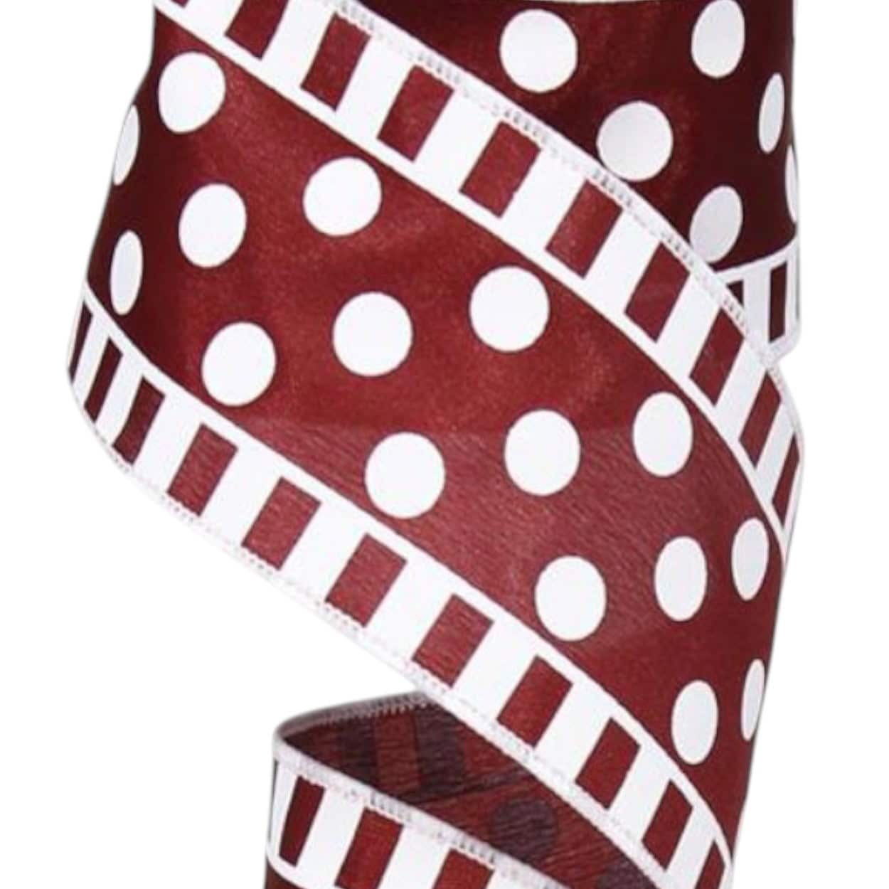 2.5" Burgundy White Polka Dot Stripe Ribbon - 10 yards