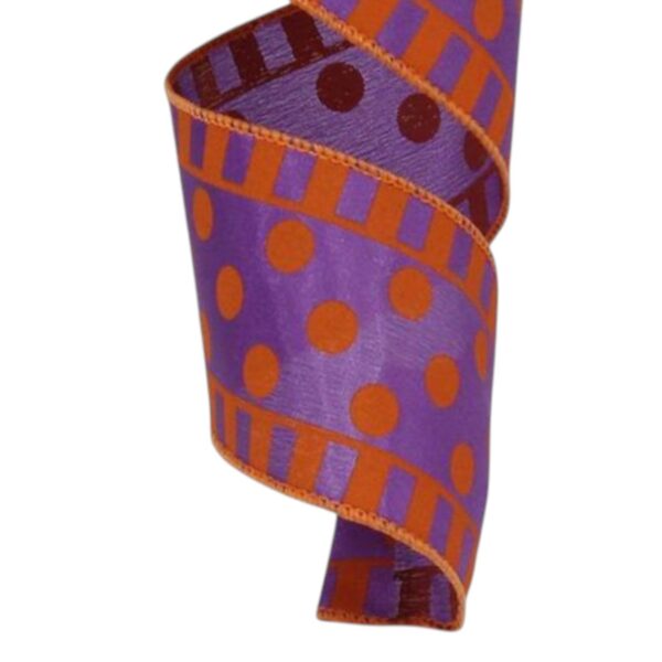 2.5" Orange Purple Polka Dot Stripe
  Ribbon - 10 yards