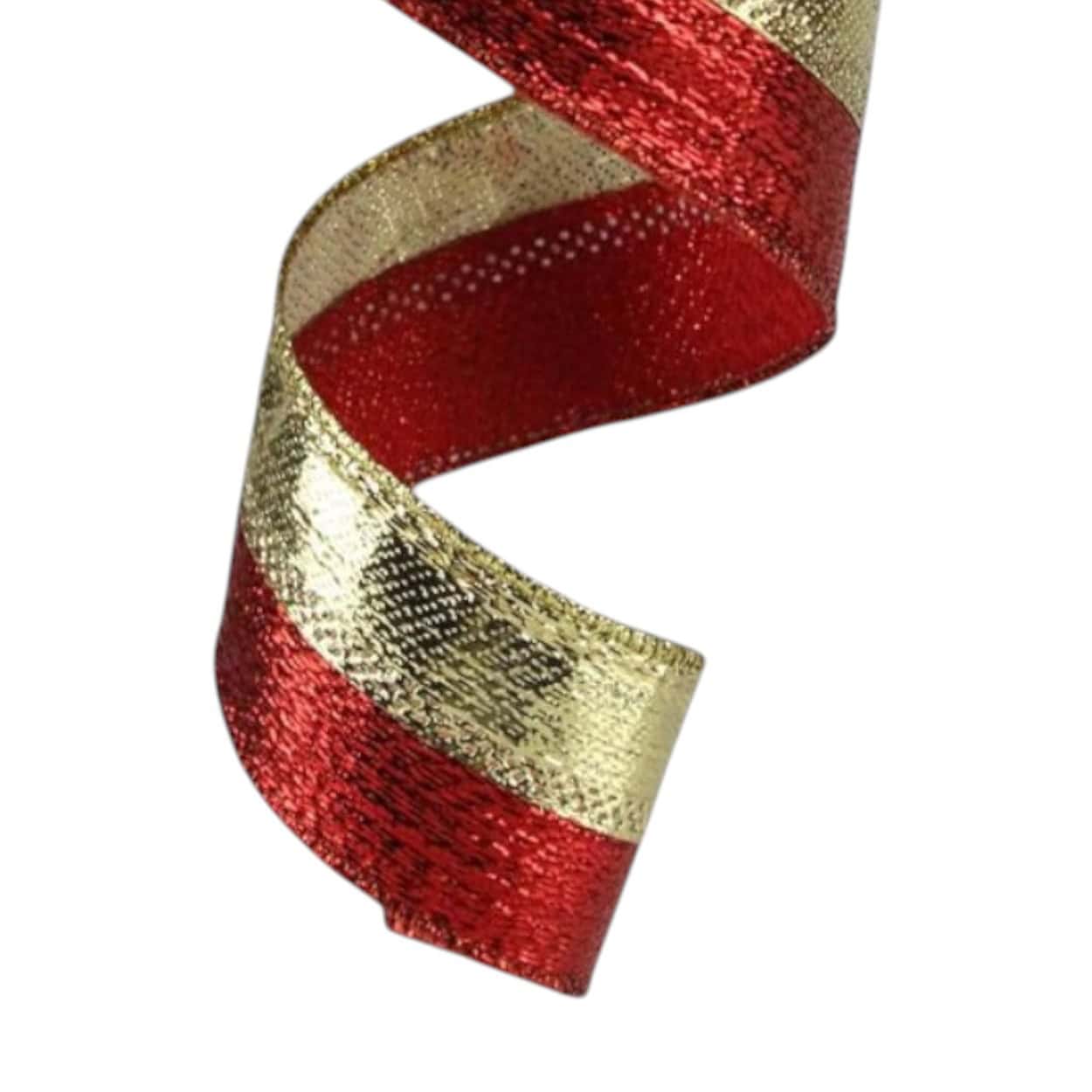 1.5" Red Gold Metallic Ribbon - 10 yards