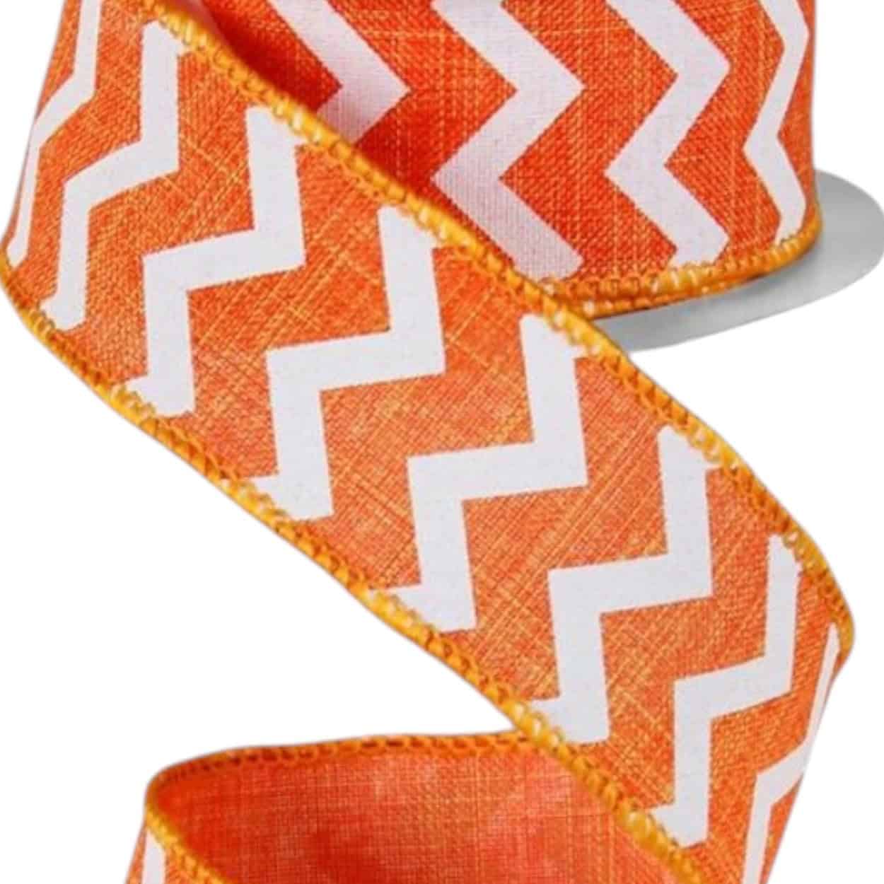 1.5" Orange and White Chevron Ribbon - 10 yards