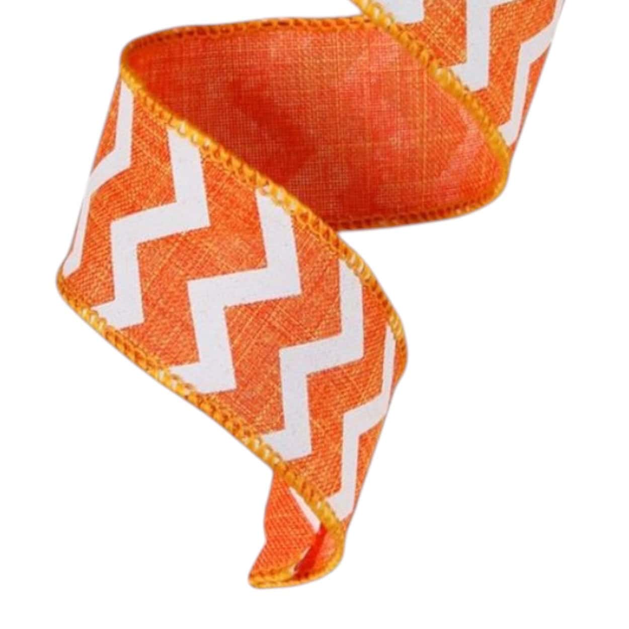 1.5" Orange and White Chevron Ribbon - 10 yards