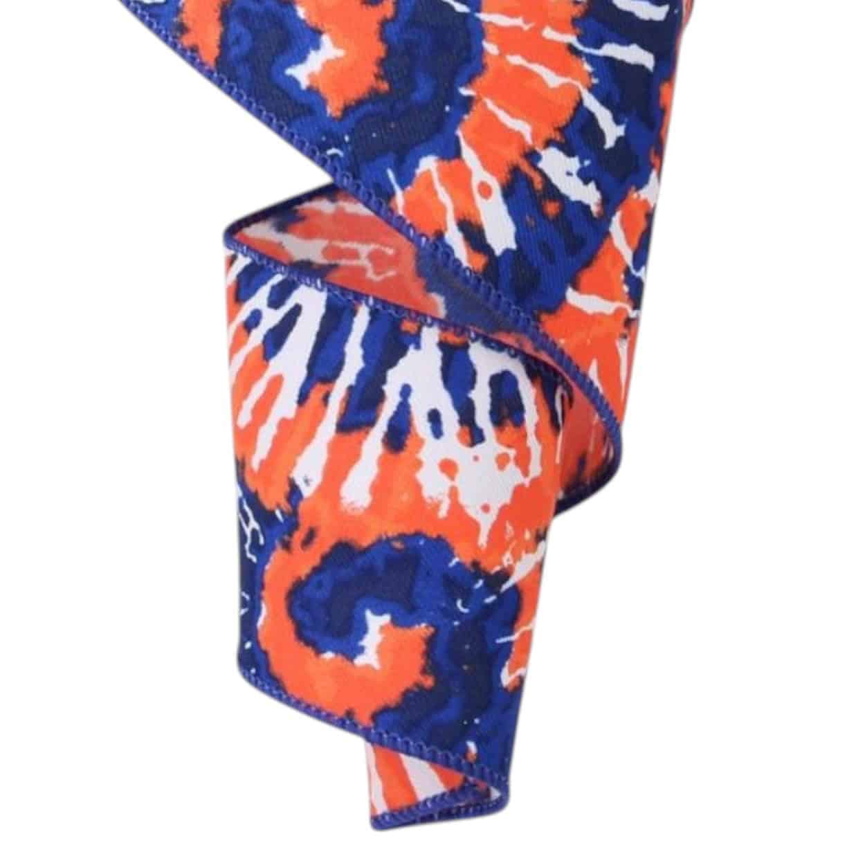 2.5" Navy Orange Tie Dye Ribbon - 10 yards