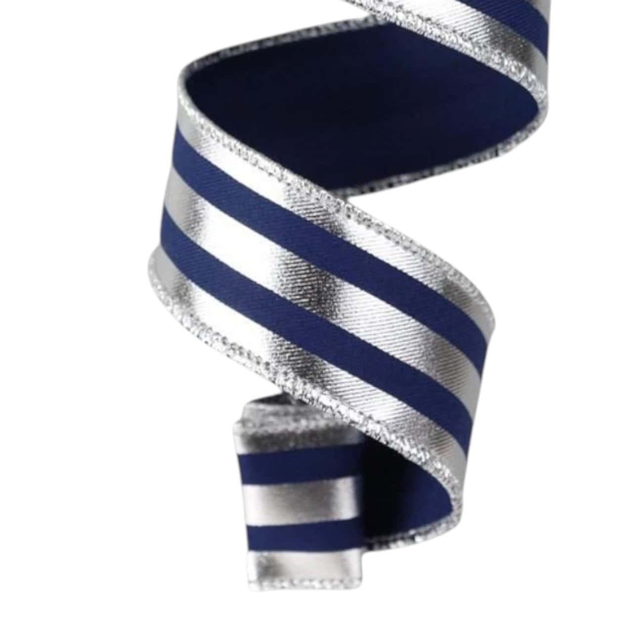 1.5" Navy Silver Vertical Stripes Ribbon - 10 yards