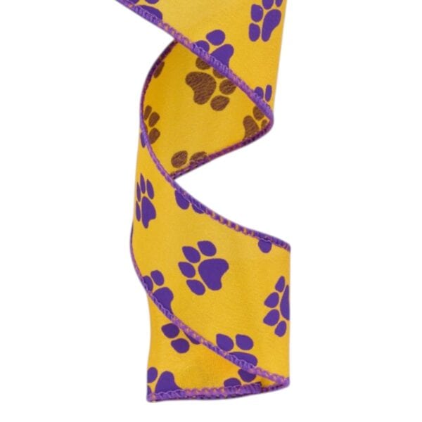 1.5" Yellow Purple Paw Print Ribbon
  - 10 yards