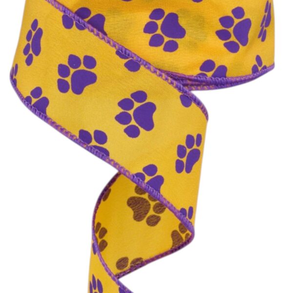 1.5" Yellow Purple Paw Print Ribbon
  - 10 yards