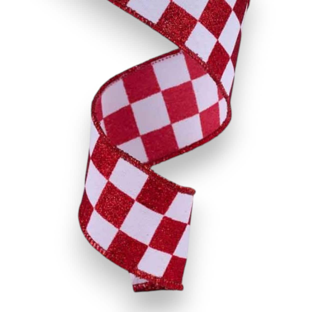 1.5" Red White Check Ribbon - 10 yards
