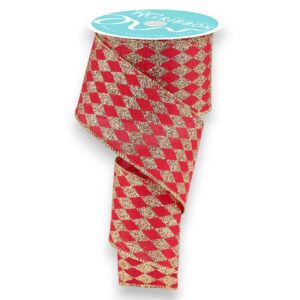 2.5" Red Gold Harlequin Ribbon - 10 Yards