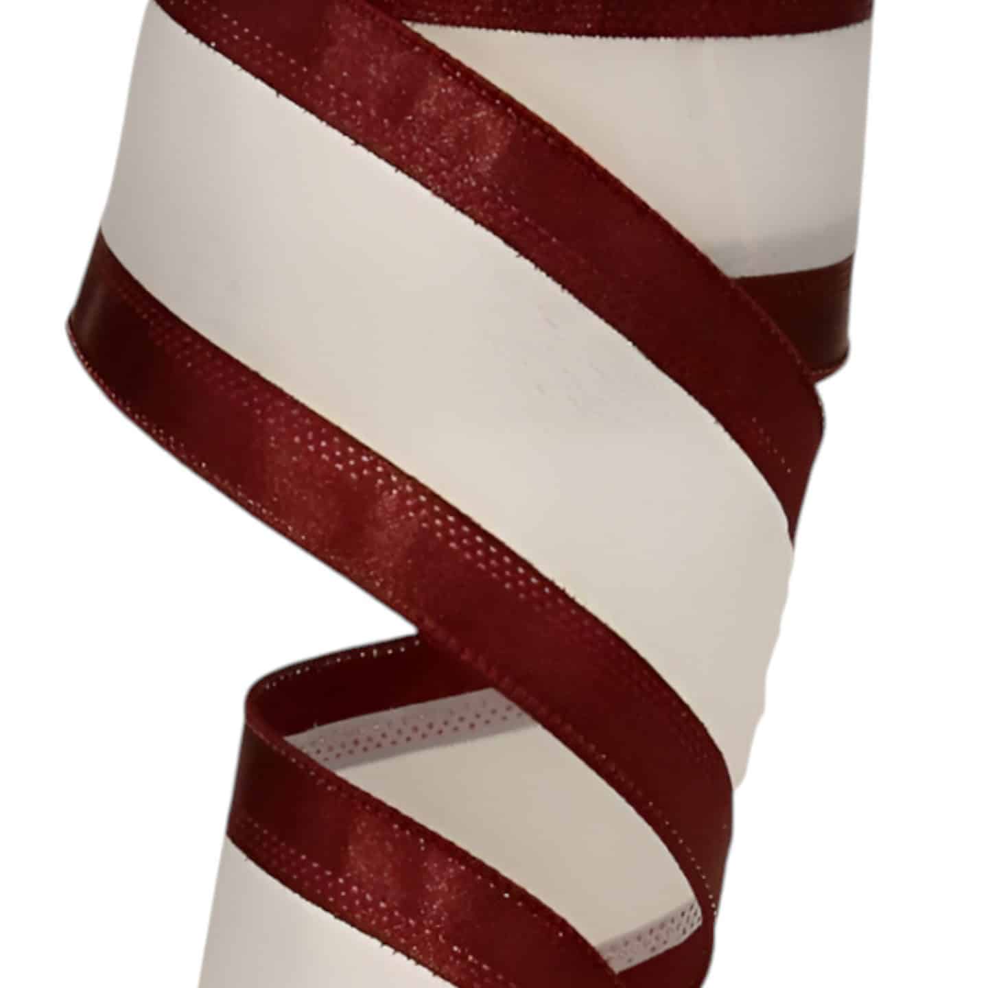 2.5" Maroon White Stripe Ribbon - 10 yards