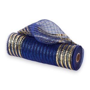 10" Navy Gold Deco Mesh