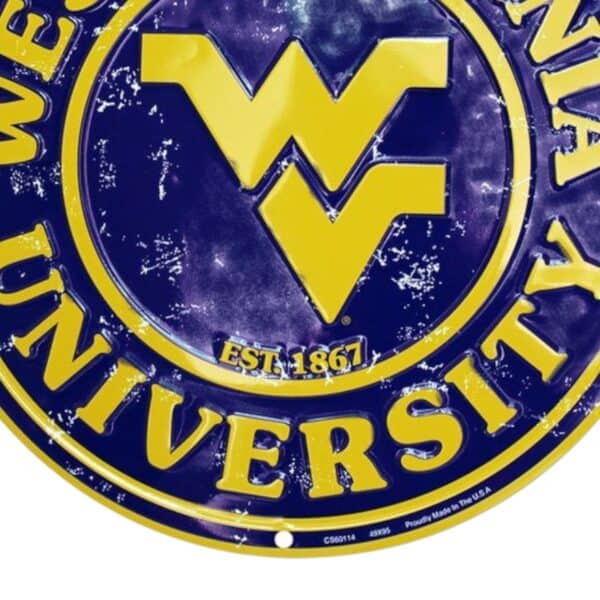 WVU Round Metal Sign
