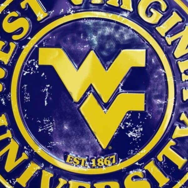 WVU Round Metal Sign