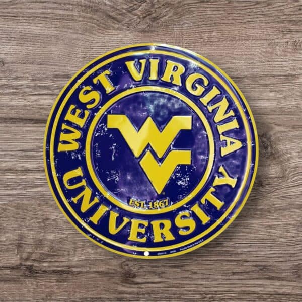 WVU Round Metal Sign