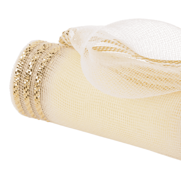 10" Cream Metallic Deco Mesh – Border Stripe