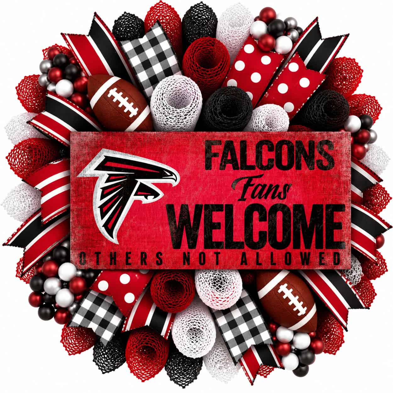 Atlanta Falcons Fans Welcome Football Wreath-AI Atlanta Falcons football wreath featuring a Fans Welcome sign