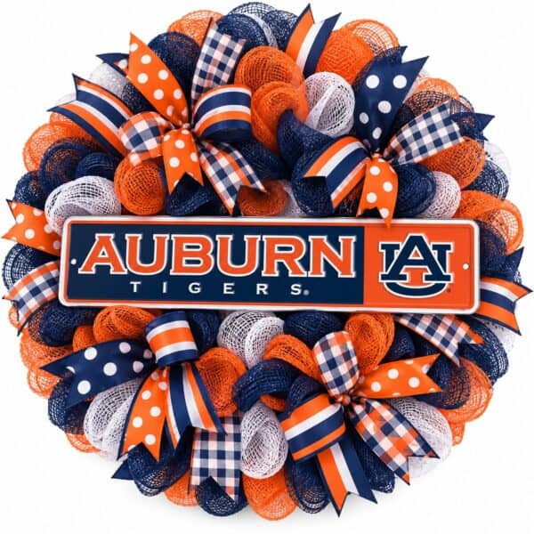 Auburn Tigers Rectangle Sign Metal on a deco mesh wreath