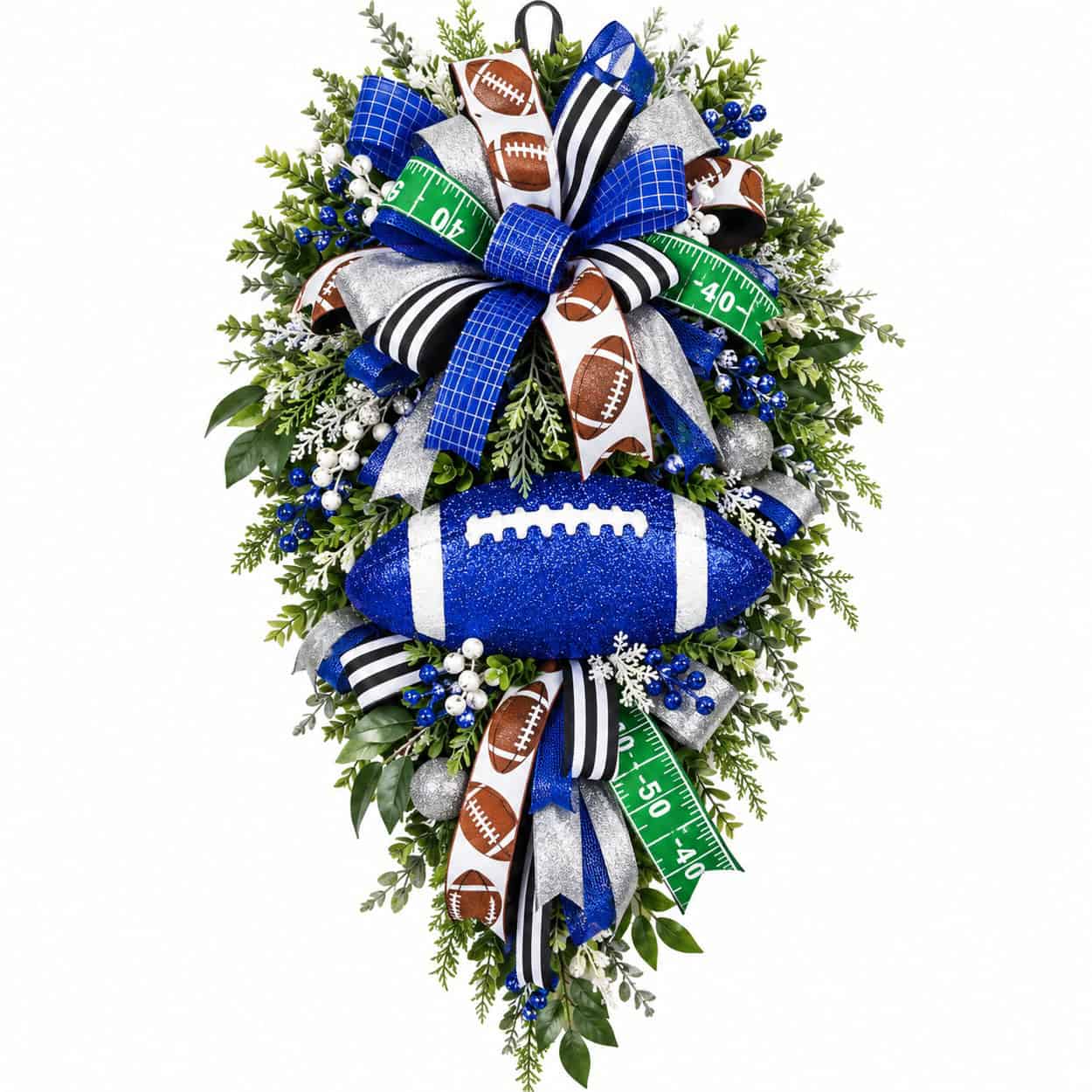 Blue football teardrop wreath