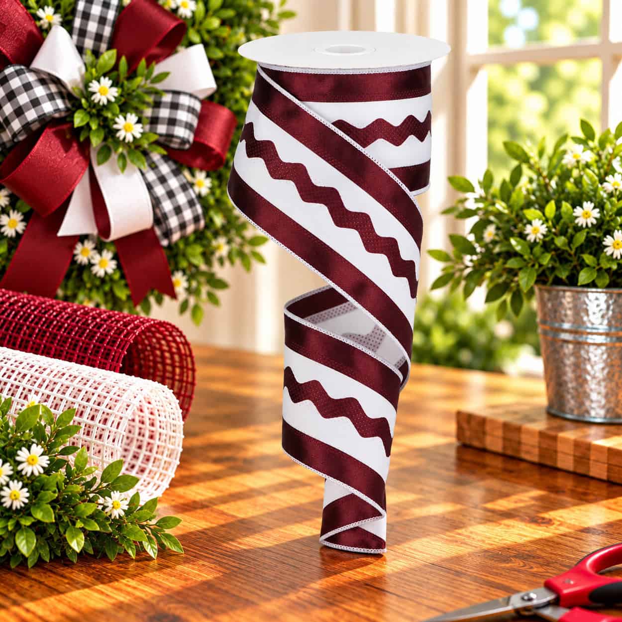 Burgundy White Wavy Stripe Ribbon Lifestyle RG2032CX