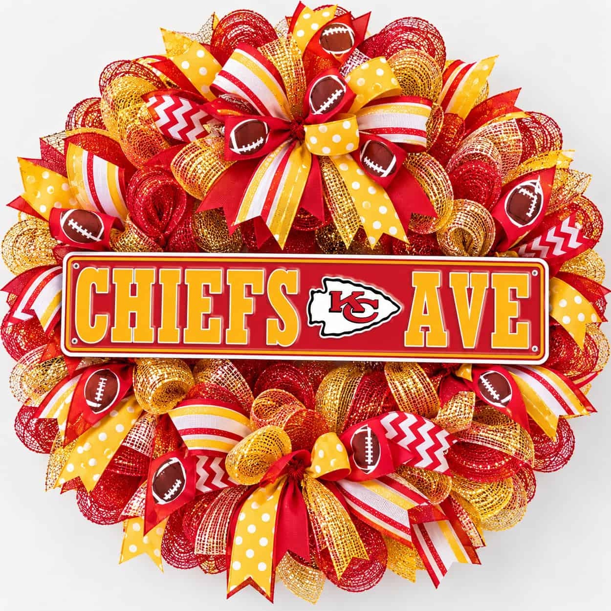 KC Chiefs Rectangle Sign Metal on a deco mesh wreath