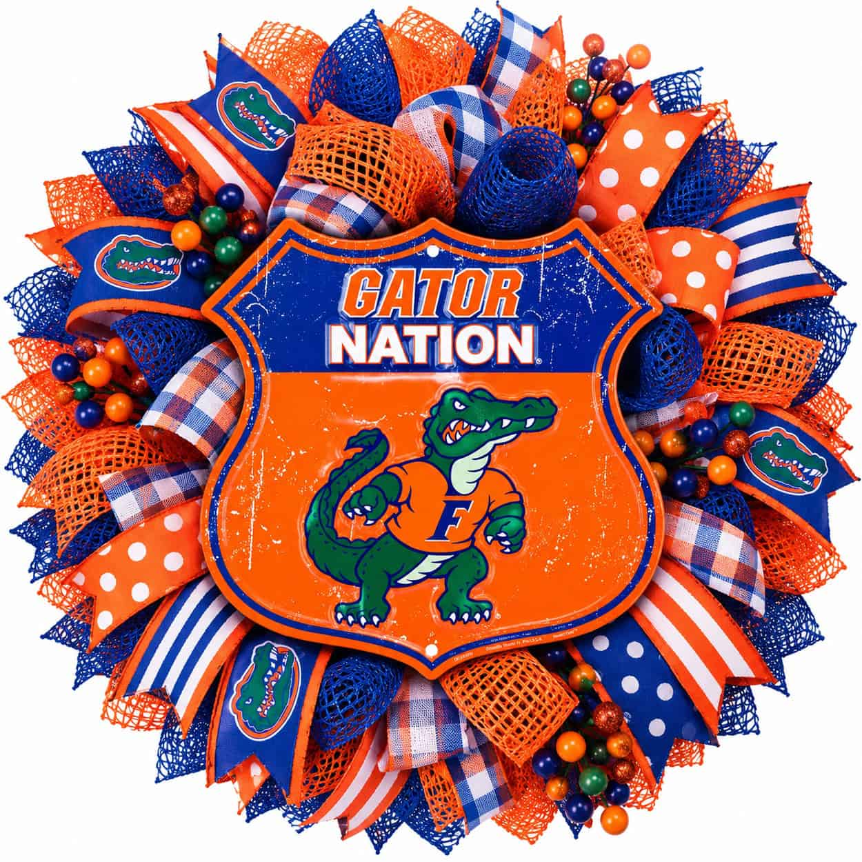 Florida Gator Shield Sign on a deco mesh wreath