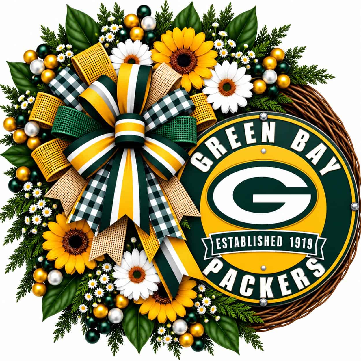 Green Base Ribbon Green Bay Packers Football Wreath Ideas