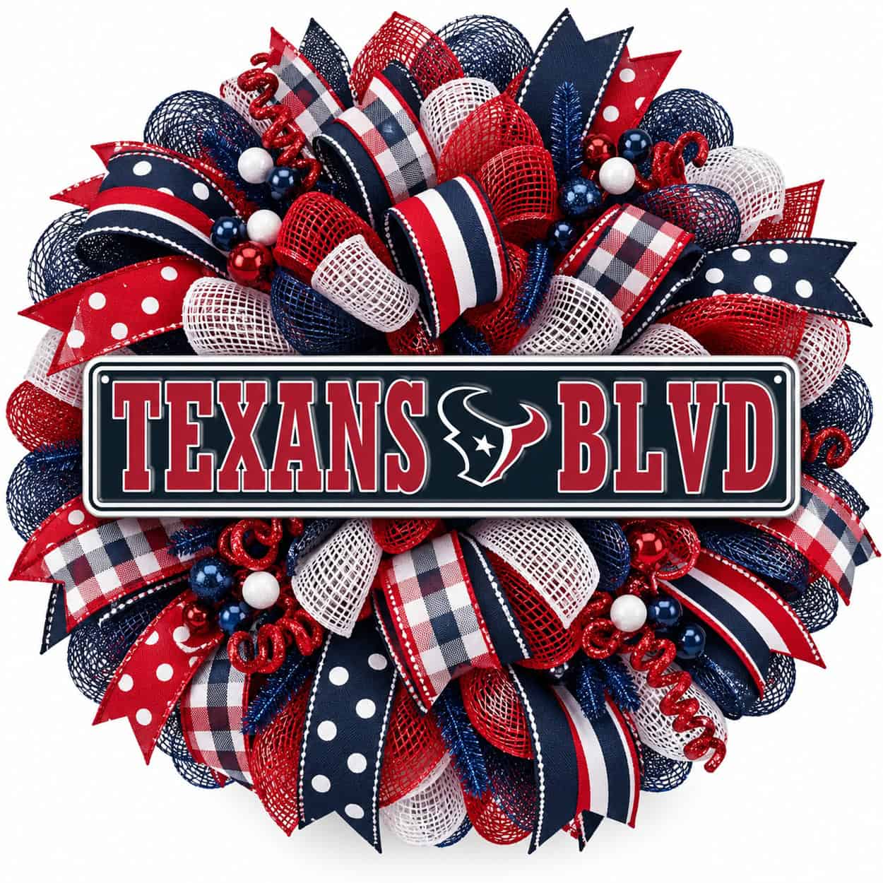 Houston Texans Rectangle Sign Metal on a deco mesh wreath