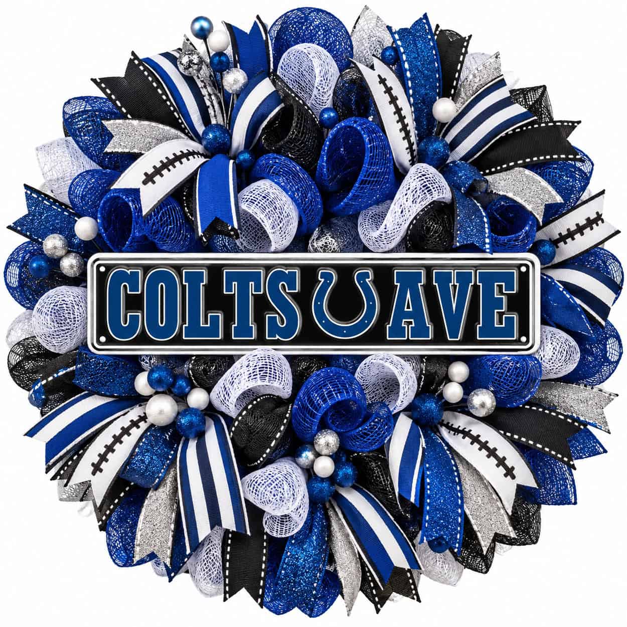 Indianapolis Colts Rectangle Sign Metal on a deco mesh wreath