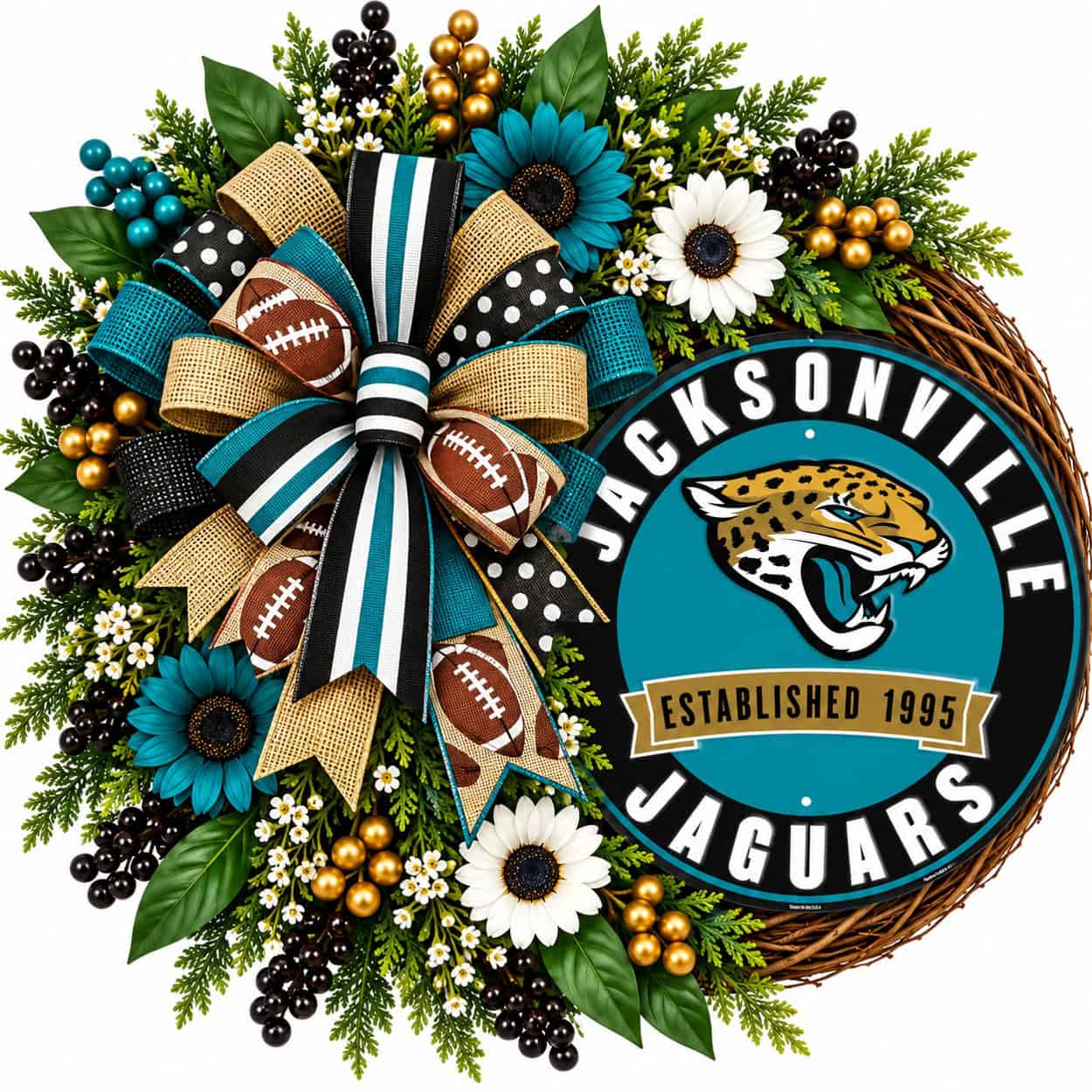 Jacksonville Jaguars Round Metal Sign on a grapevine wreath