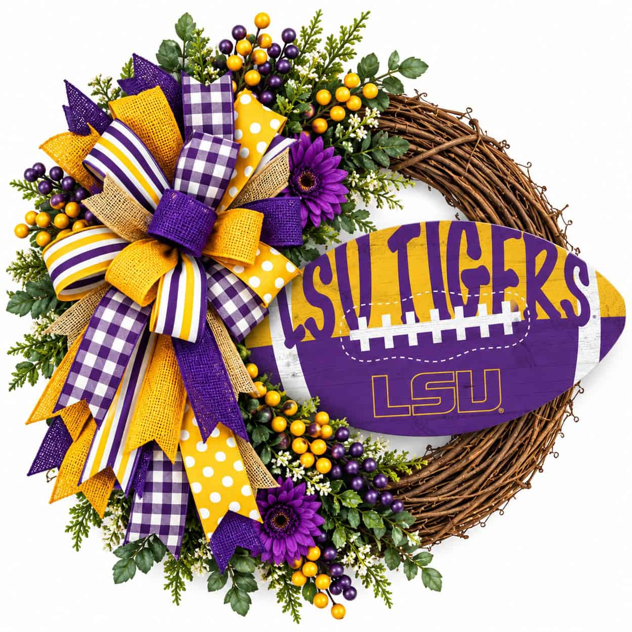 LSU football grapevine wreath