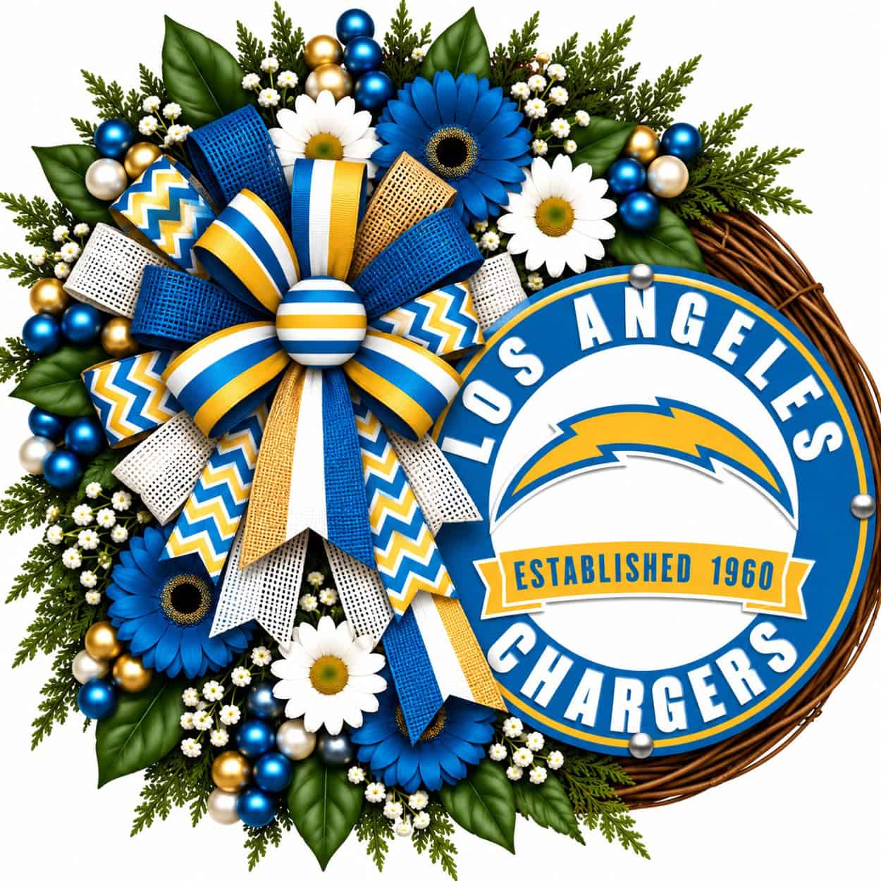 Los Angeles Chargers football grapevine wreath